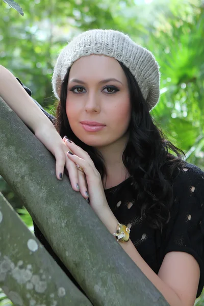 Girl in fashionable winter cap — Stock Photo, Image