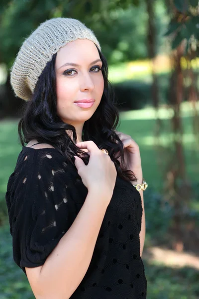 Girl in fashionable winter cap — Stock Photo, Image