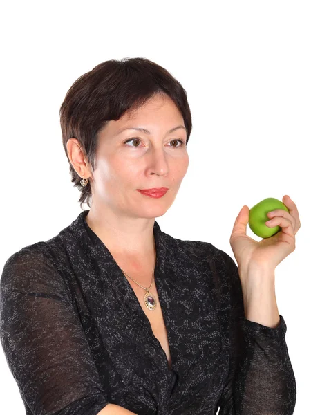 Kobieta z zielonym jabłkiem — Zdjęcie stockowe