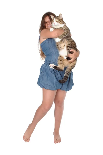 Liten flicka och katt — Stockfoto