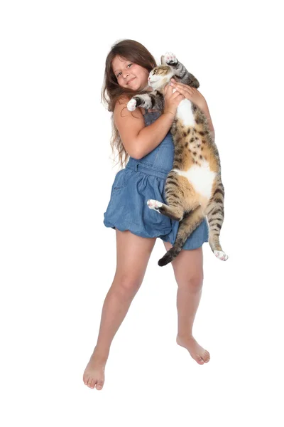 Flicka med katt — Stockfoto