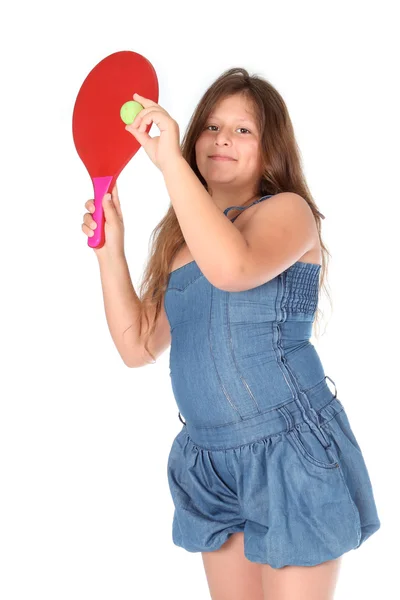 Menina com uma raquete ping-pong — Fotografia de Stock