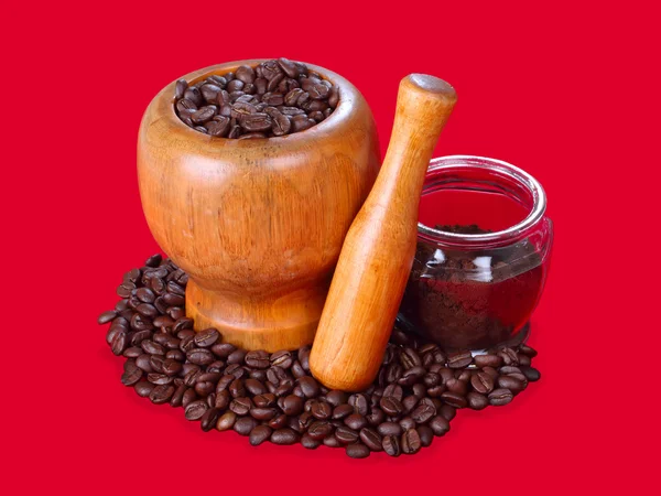 Schwarzer Kaffee und Kaffeebohnen — Stockfoto