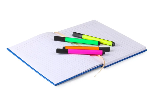 Notebook with colored markers — Stock Photo, Image