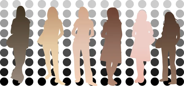 Силуэты девушек с разными оттенками кожи — стоковый вектор