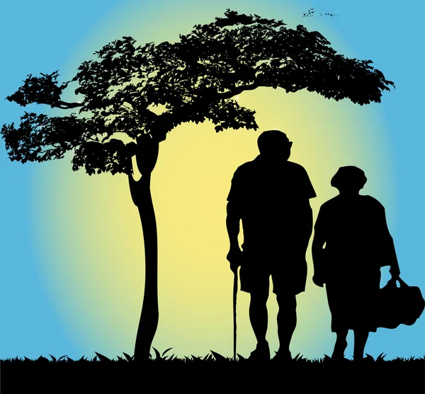 Pareja anciana caminando — Vector de stock