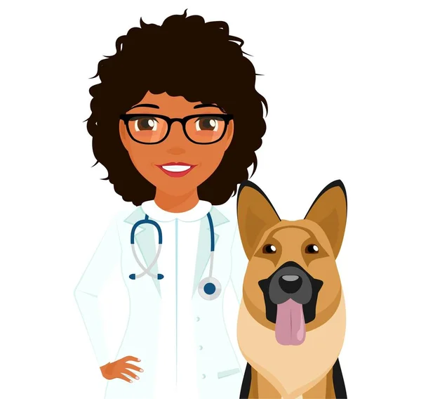 Veterinario Profesional Consulta Tratamiento Animales Una Mujer Veterinaria Con Perro — Vector de stock