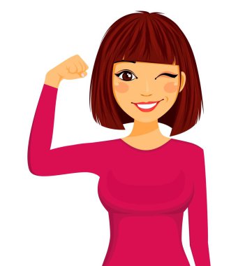 Güzel genç bir kadın. Duygular. Beyaz arka planda düz stil. Çizgi film