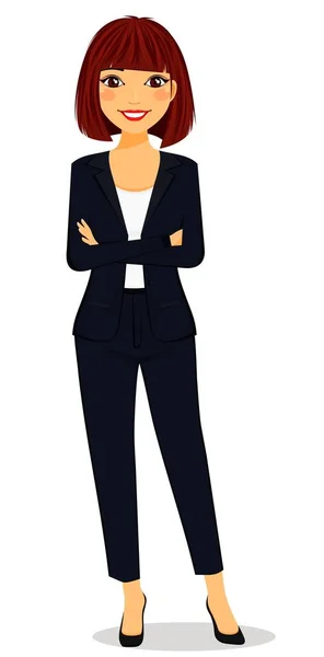 Smiling Young Woman Standing White Background Flat Style Cartoon — Vetor de Stock