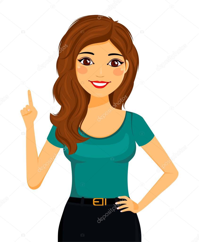 Attractive girl makes a hand gesture. Emotions, gestures. Flat style on a white background. Cartoon