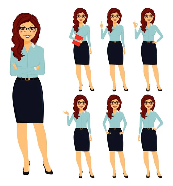 Set Attractive Young Woman Office Clothes Stands Different Poses Different Ilustrações De Stock Royalty-Free