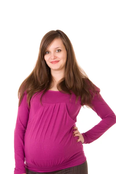 Bella donna incinta isolata su uno sfondo bianco — Foto Stock