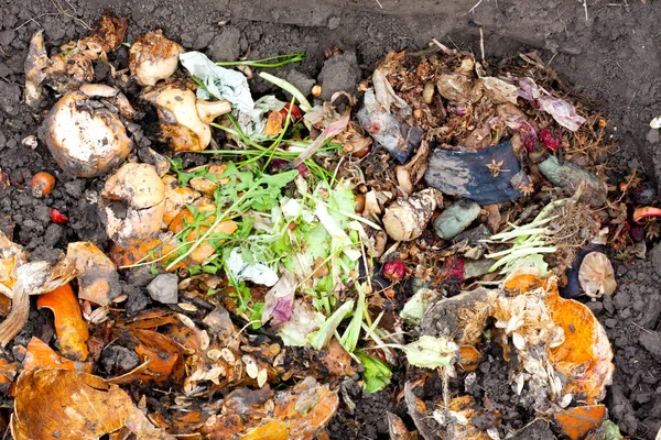 Tumpukan Kompos Metode Ekologi Untuk Mendaur Ulang Limbah Makanan Rumah — Stok Foto