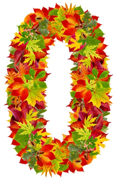 数字 0 从秋天的叶子，孤立在白色 — 图库照片
