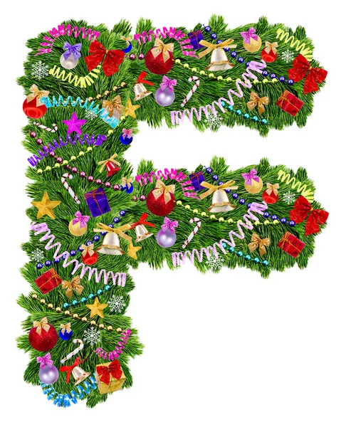 Letter F. Christmas tree decoration — Stock Photo, Image