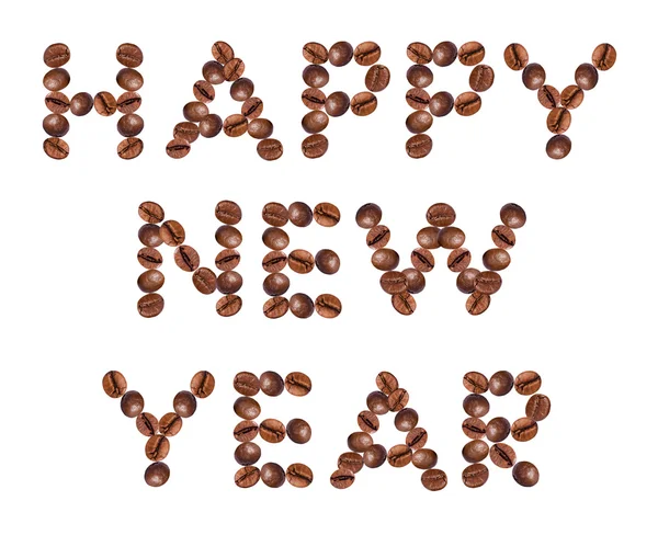 Gelukkig Nieuwjaar, gemaakt van bonen koffie — Stockfoto