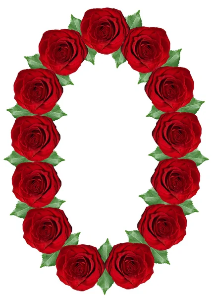 Number 0 made from red roses and green leaves — Stock Photo, Image