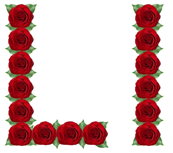 Kırmızı güller ve yeşil yaprakları yapılmış alfabesi — Stok fotoğraf