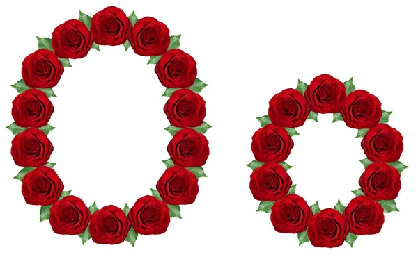 Alfabet gemaakt van rode rozen en groene bladeren — Stockfoto