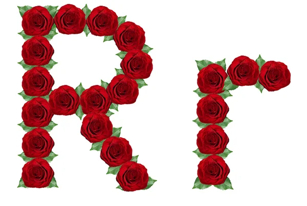 빨간 장미와 녹색 잎에서 만든 알파벳 — 스톡 사진