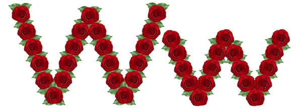 Kırmızı güller ve yeşil yaprakları yapılmış alfabesi — Stok fotoğraf