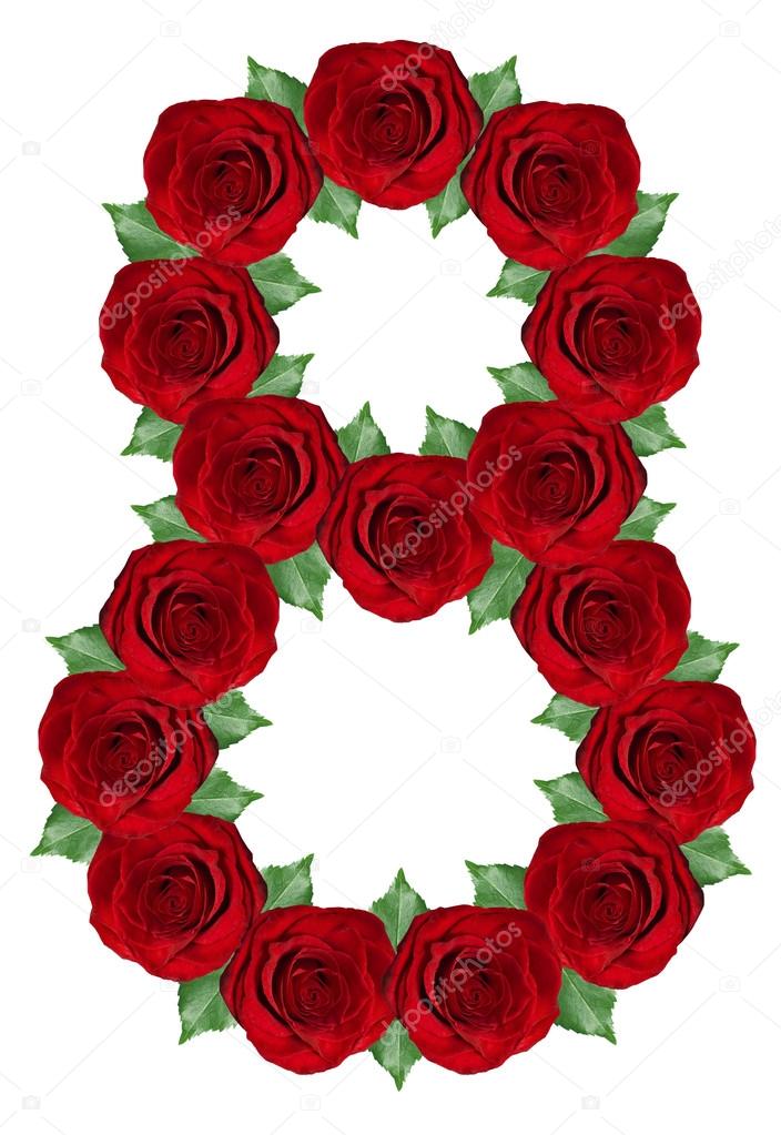 Number 8 made from red roses and green leaves — Stock Photo © Byelikova ...
