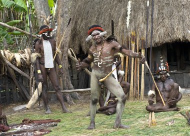 savaşçılar Papua kabile geleneksel giysiler ve boyama