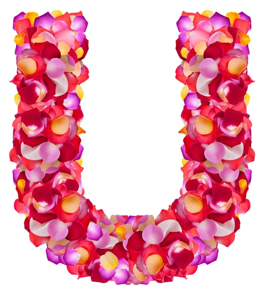 Alfabet u gemaakt van kleurrijke bloemblaadjes rose — Stockfoto