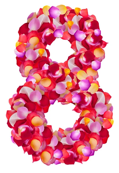 Nummer 8 gemaakt van kleurrijke bloemblaadjes steeg — Stockfoto