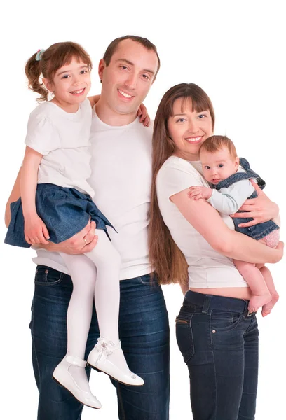 Όμορφη και ευτυχισμένη οικογένεια. πατέρα, μητέρα και παιδιά — Φωτογραφία Αρχείου
