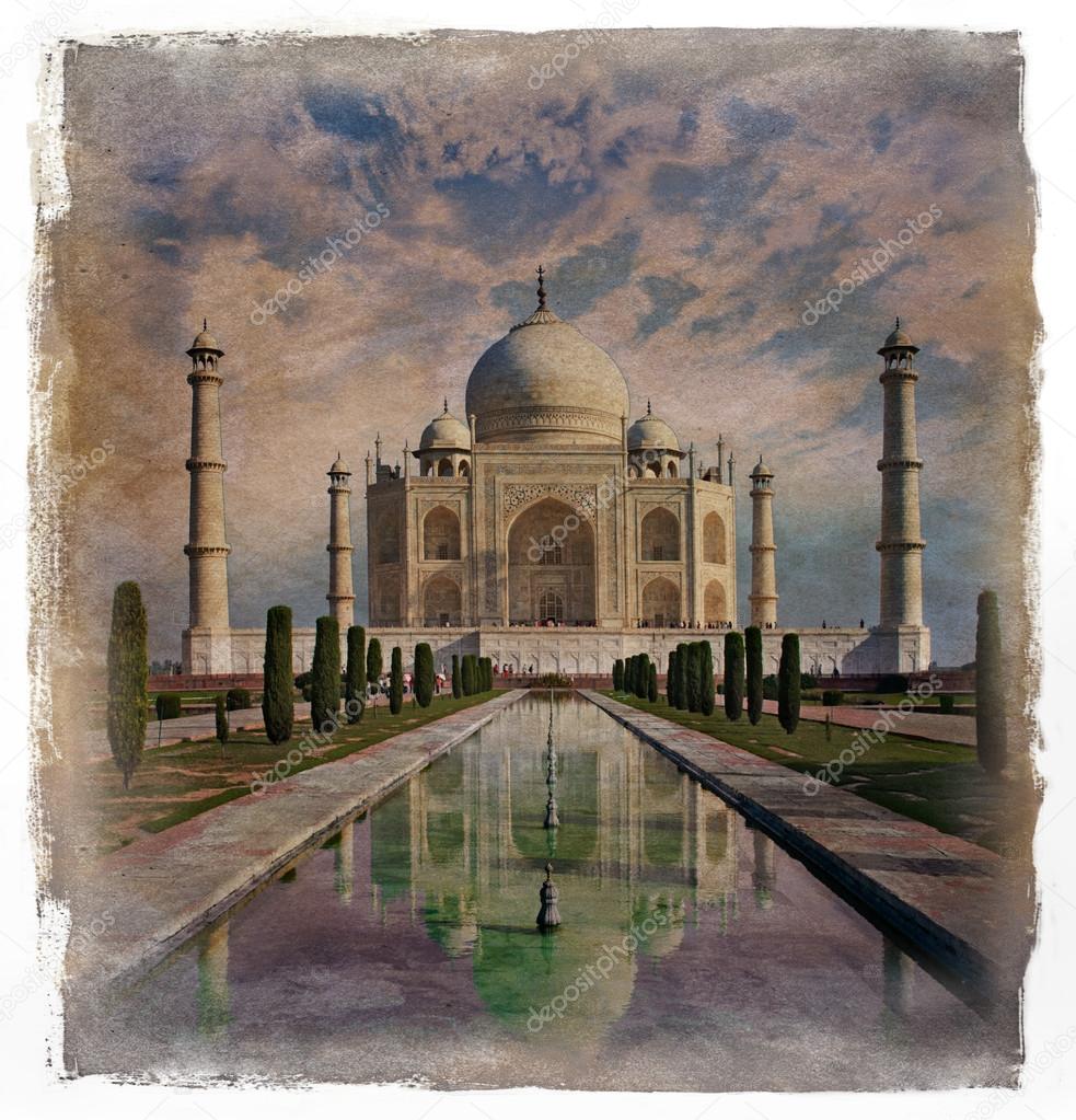 Taj Mahal in Agra,  India .Vintage effect.