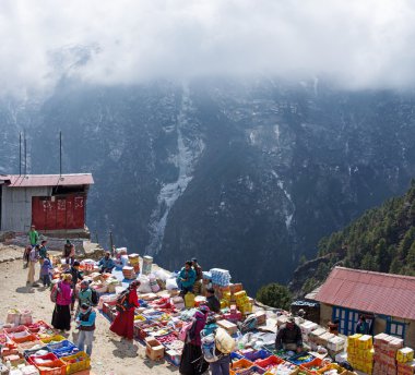 Saturday market  in  Namche Bazar, Nepal clipart