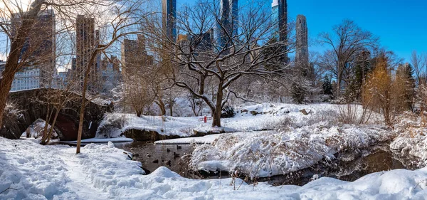 Sunny Morning Central Park View Gapstow Bridge Winter Central Park — Foto de Stock