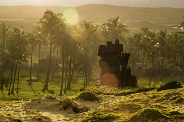 Ahu Nao Nao Moais Statues Anakena Beach Easter Island Rapa — Stock Photo, Image