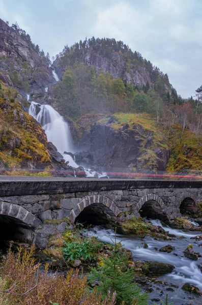 Latefoss Vodopád Nachází Obci Ullensvang Vestland County Norsko — Stock fotografie