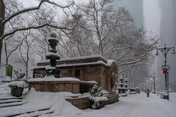 Tormenta Nieve Nueva York Manhattan Durante Nor Easter Blizzard Vista — Foto de Stock