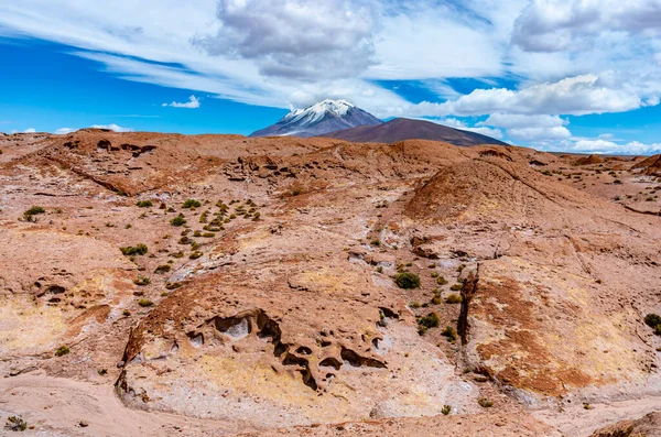 Blick Auf Das Steinfeld Und Den Vulkan Ollague Bolivien Grenze — Stockfoto