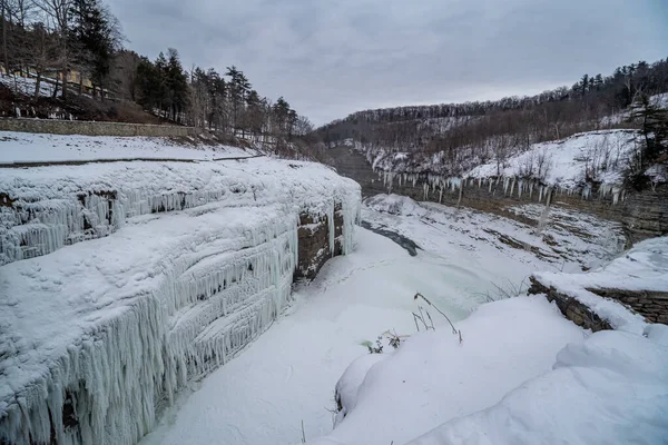 Vodopády Státním Parku Letchworth Zimě Usa — Stock fotografie