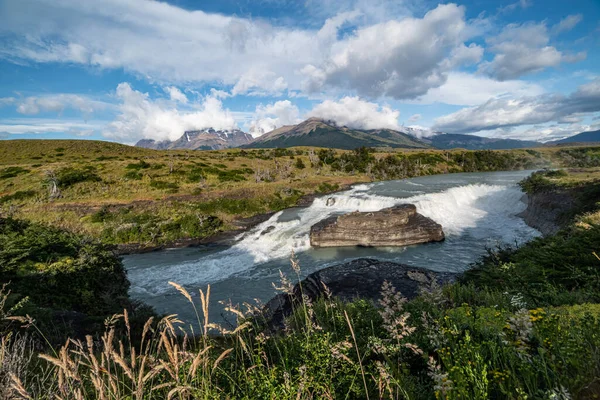 Paine Cascade Wodospad Cascada Rio Paine Parku Narodowym Torres Del — Zdjęcie stockowe