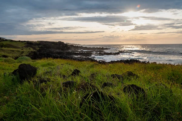 Tramonto Sull Isola Pasqua Rapa Nui Oceano Pacifico Cile — Foto Stock