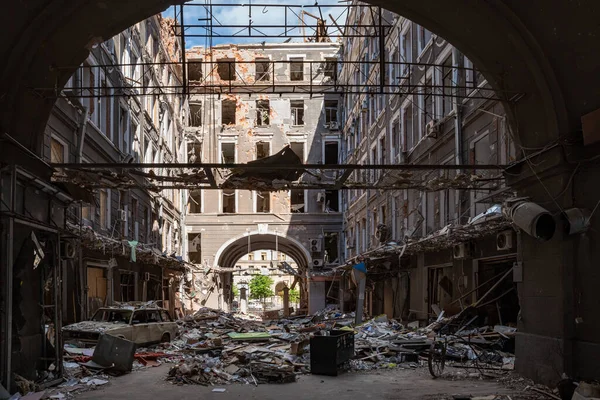 Kharkiv Oekraïne Mei 2022 Vernietigde Bouw Van Het Paleis Van — Stockfoto