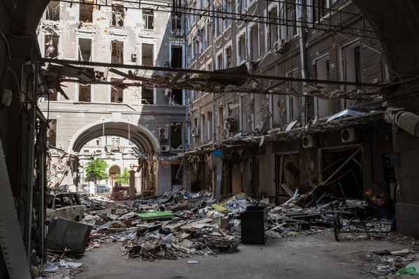 Kharkiv Ukraine May 2022 Destroyed Building Palace Labor Consequences Russian — Stock Photo, Image