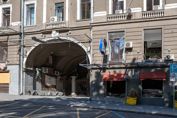Charków Ukraina Maja 2022 Zniszczony Budynek Wyniku Rosyjskich Nalotów Lotniczych — Zdjęcie stockowe