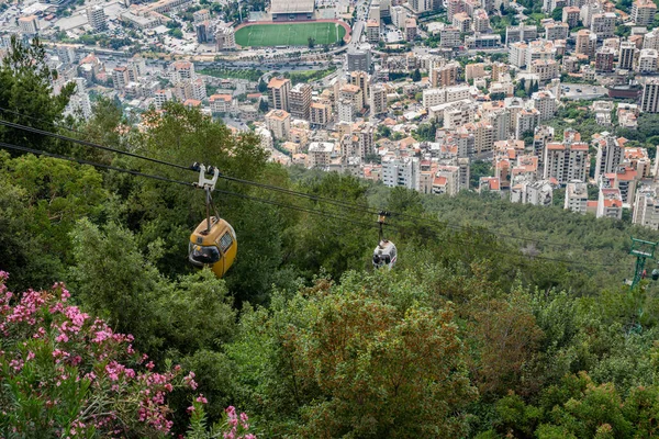 Vista Del Teleférico Ciudad Jounieh Desde Cima Del Monte Harissa — Foto de Stock