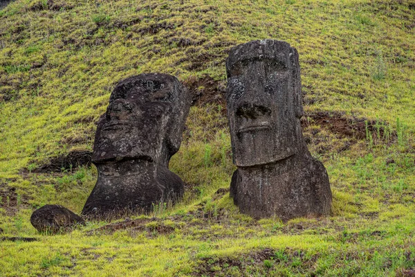 Moai Statyer Vid Rano Raraku Vulkan Påskön Rapa Nui National — Stockfoto