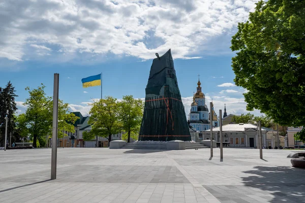 Kharkiv Ukraine May 2022 Covered Sandbags Independence Monument Constitution Square — Stock Photo, Image