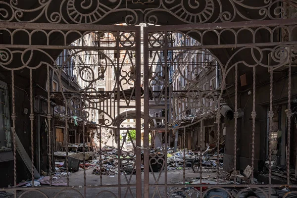 Kharkiv Ucrania Mayo 2022 Destruida Construcción Del Palacio Del Trabajo — Foto de Stock