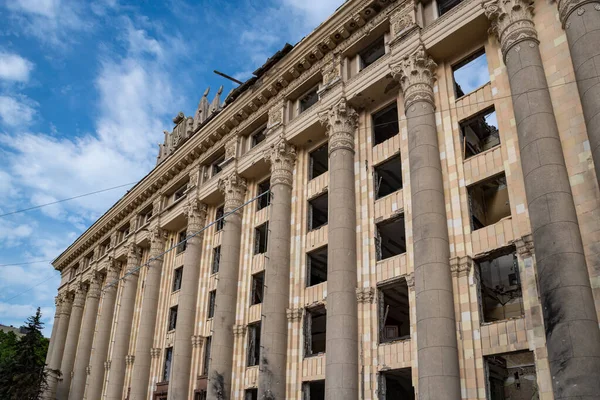 Kharkiv Ucrânia Maio 2022 Edifício Destruído Conselho Oblast Kharkiv Como — Fotografia de Stock