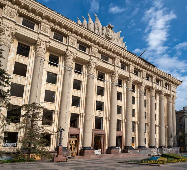 Kharkiv Ukraine May 2022 Destroyed Building Kharkiv Oblast Council Consequences — Stock Photo, Image