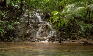 Palenque, Meksika 'daki arkeolojik alanın yakınındaki ormandaki Şelale manzarası